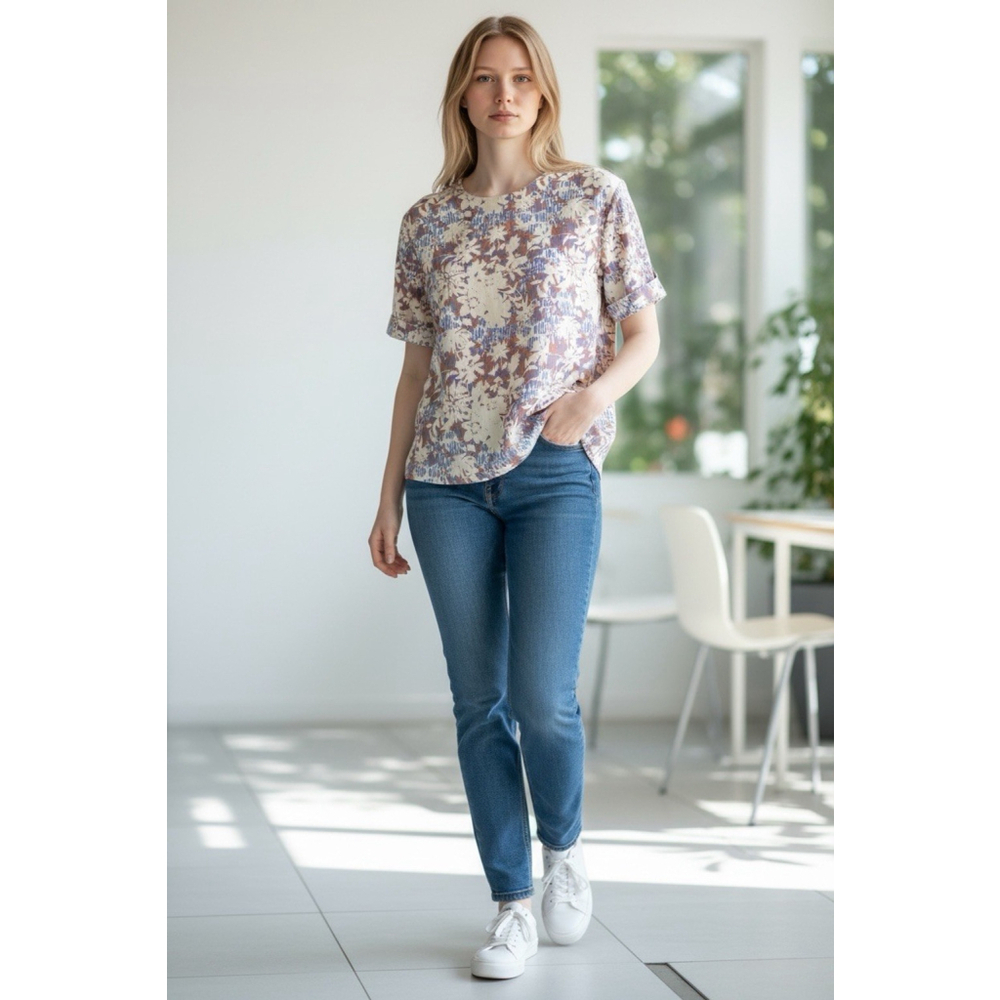 Wildfang Essential Boxy Top Woodblock Floral Small MRSP $84
